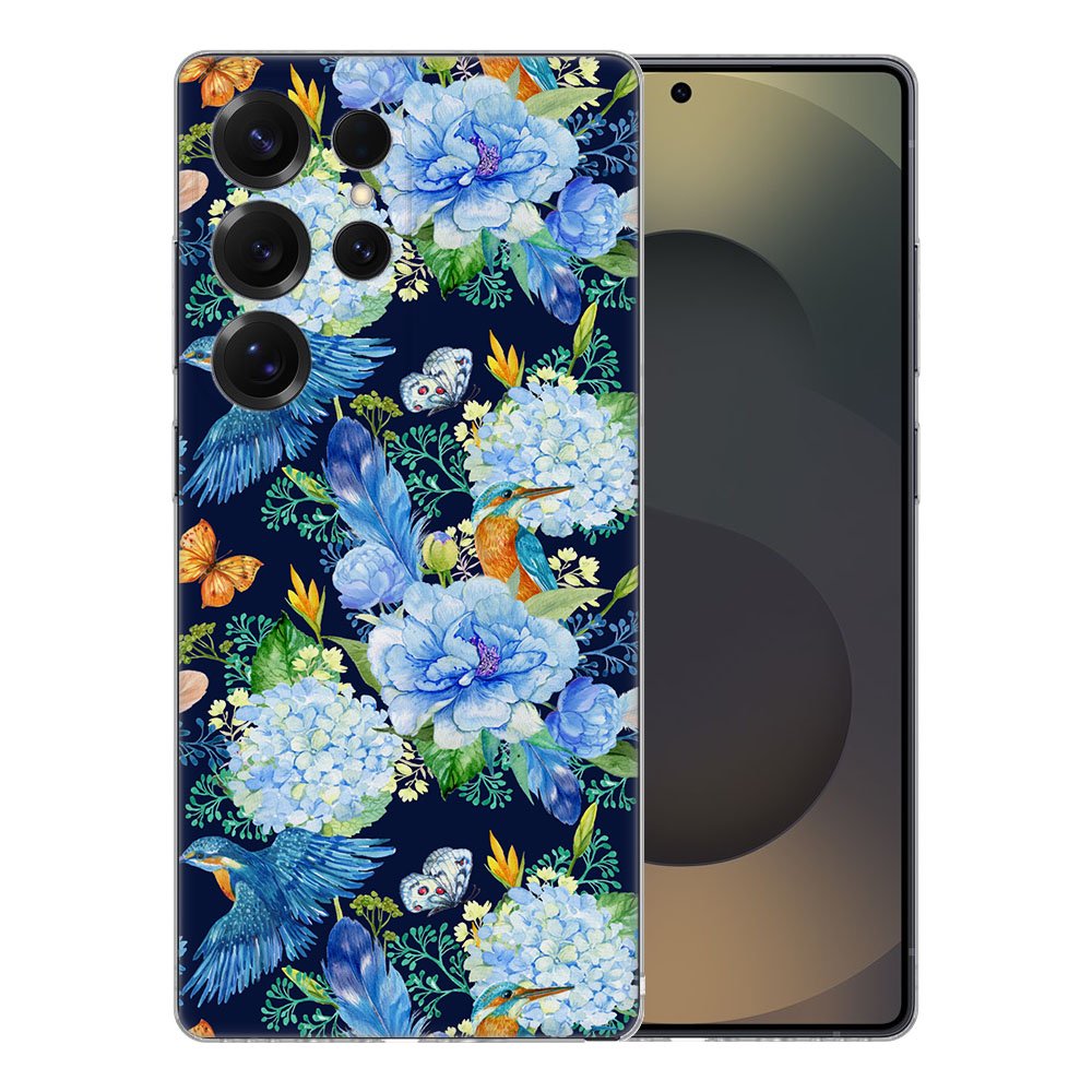TPU Hoesje Samsung Galaxy S25 Ultra - IJsvogel Backcover Bloemen Design Achterkant