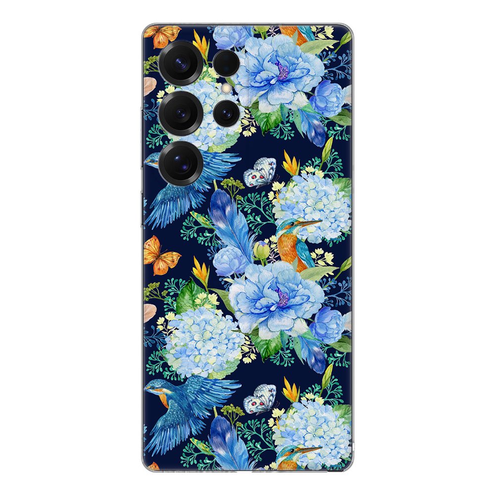 TPU Hoesje Samsung Galaxy S25 Ultra IJsvogel Backcover bloemen vogels design achterzijde