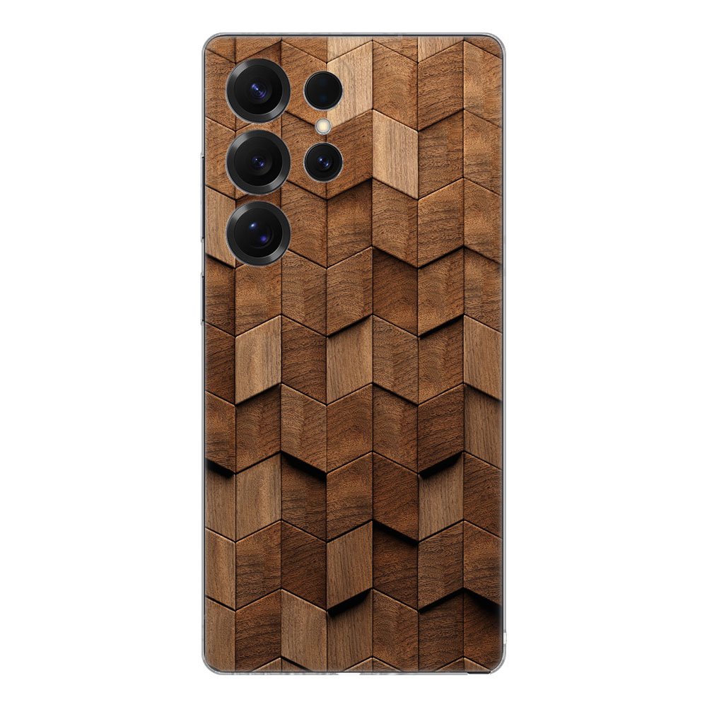 Samsung Galaxy S25 Ultra TPU Hoesje Wooden Cubes Backcover achterkant