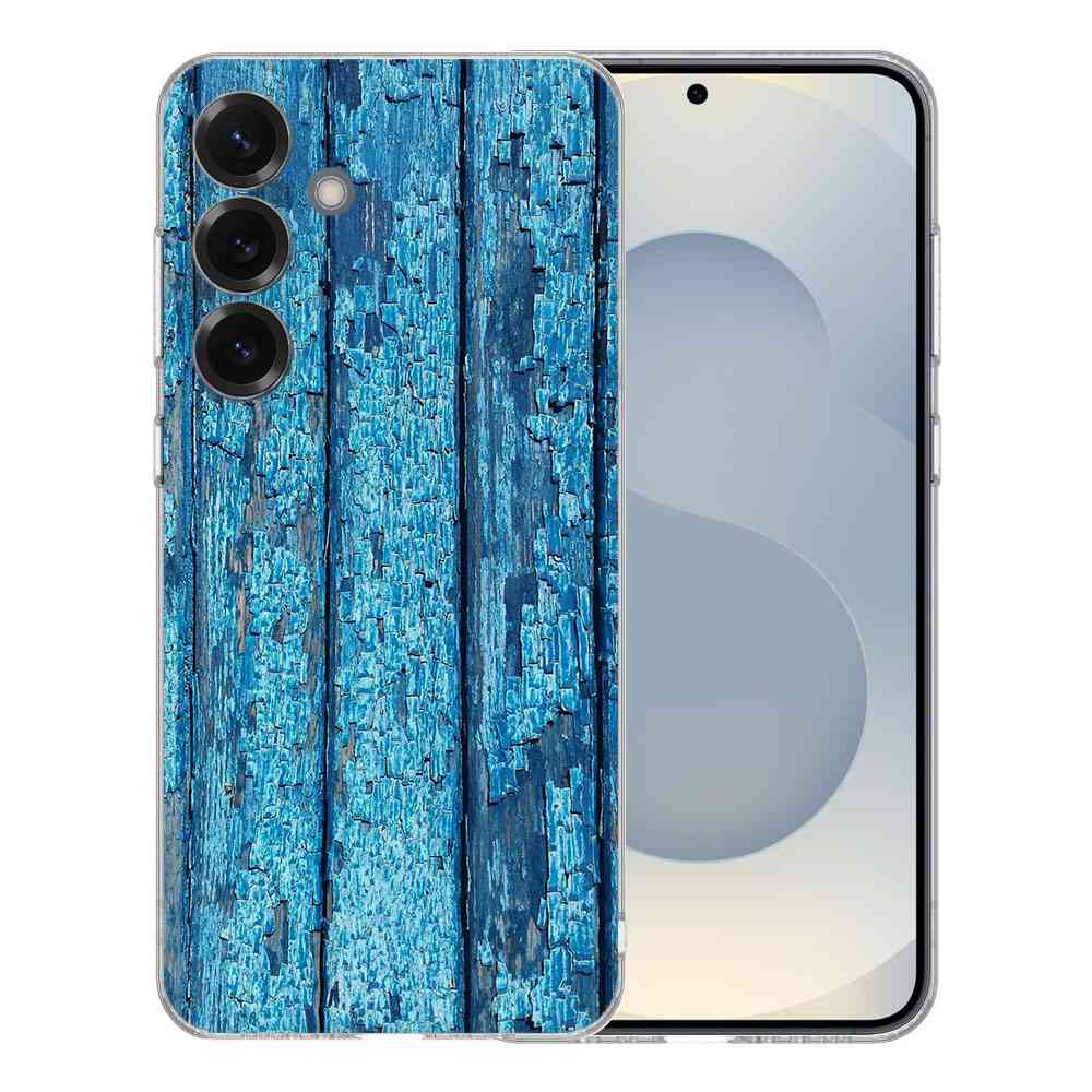 Samsung Galaxy S25 TPU Hoesje Wood Blue Backcover achteraanzicht