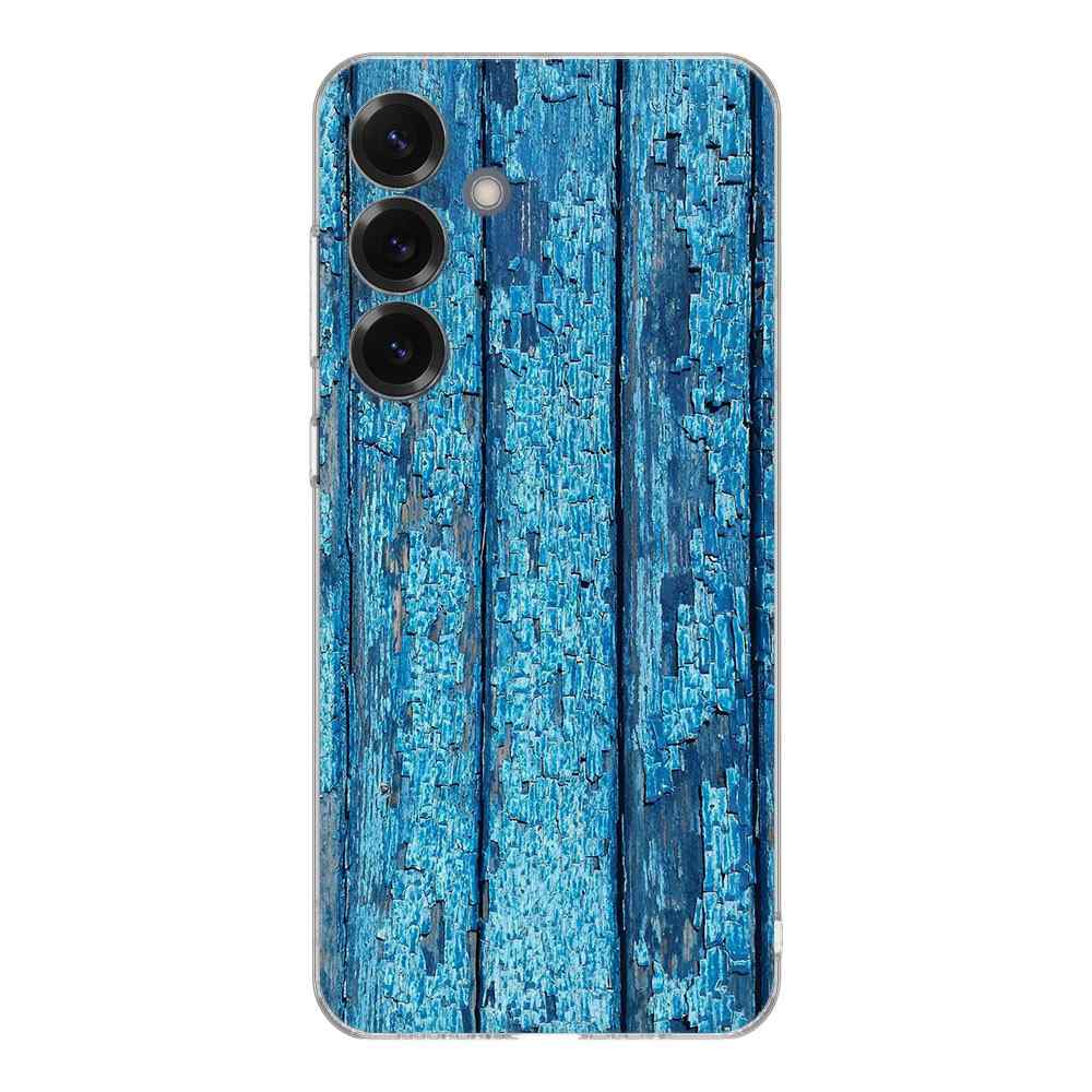 Samsung Galaxy S25 TPU Hoesje Wood Blue Backcover achteraanzicht