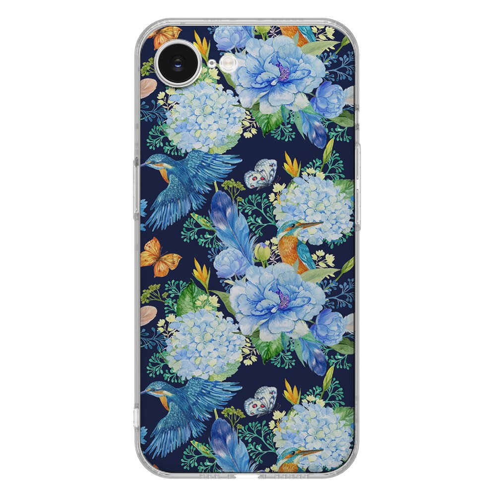 TPU Hoesje iPhone 16e IJsvogel Backcover bloemen design achterkant