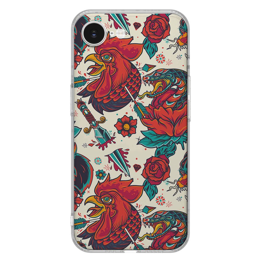 TPU Hoesje iPhone 16e Old Skool Backcover kleurrijke tattoo stijl