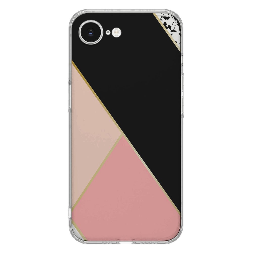 Apple iPhone 16e TPU Hoesje iPhone 16e - Zwart Roze Vormen Backcover zwart roze geometrisch ontwerp aanzicht