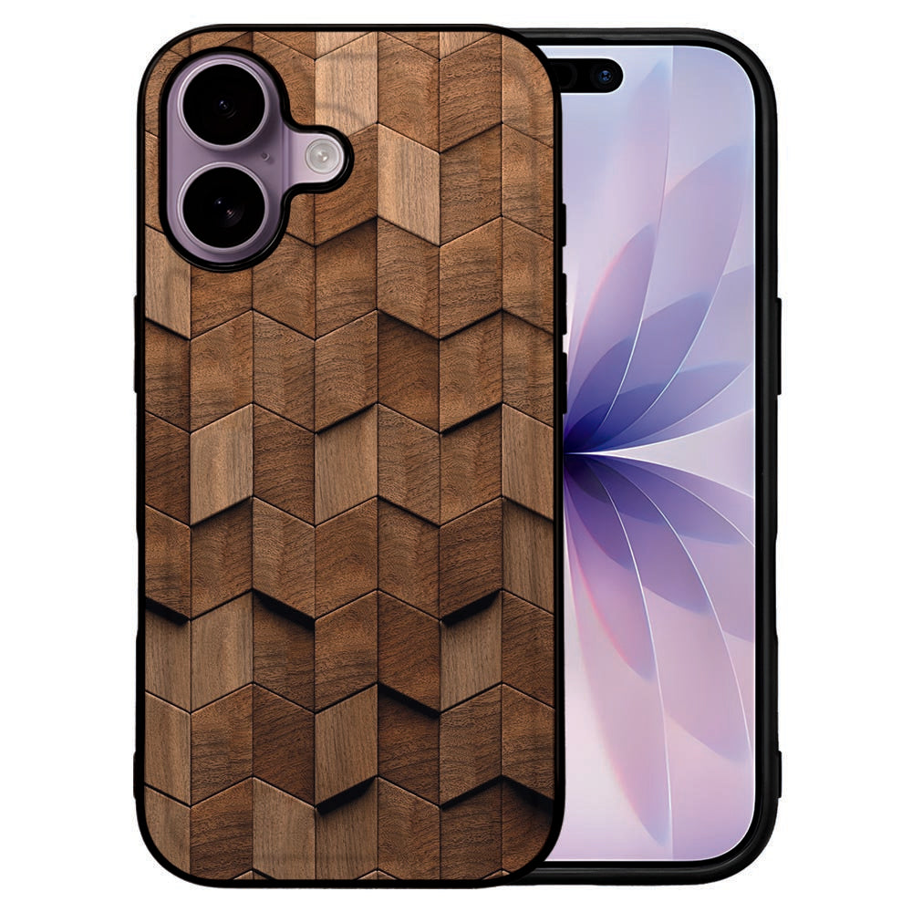 TPU Hoesje iPhone 17 Wooden Cubes houten blokken achterkant aanzicht