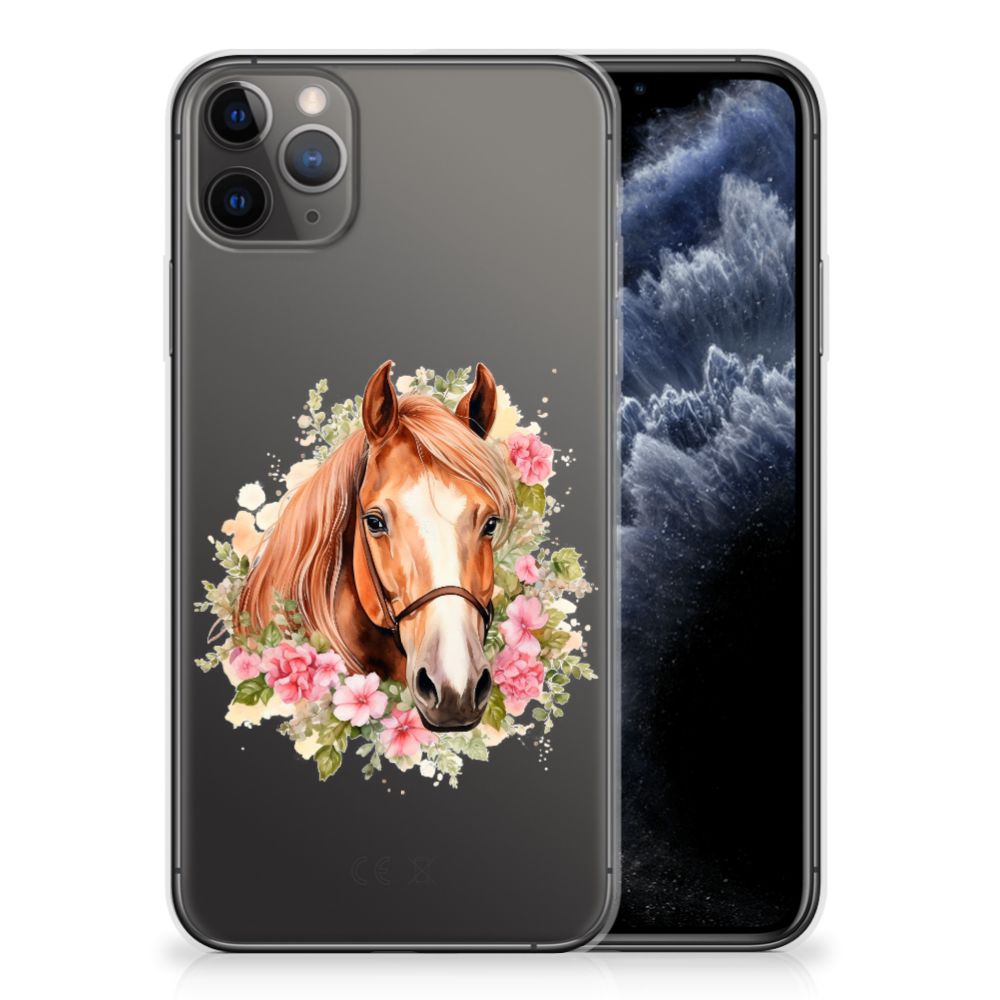 TPU Hoesje voor Apple iPhone 11 Pro Max Paard met bloemen en een prachtig paard đ´