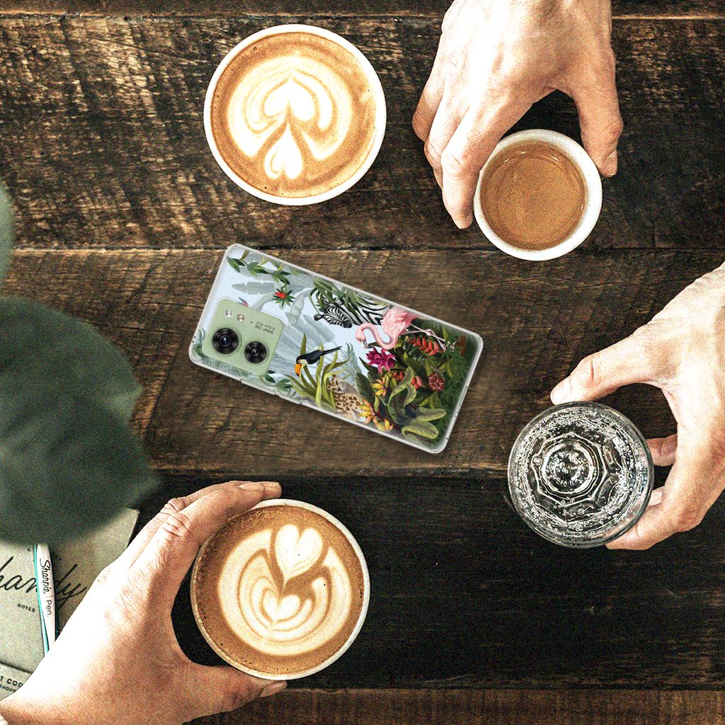 Motorola Edge 40 TPU Hoesje Jungle bovenaanzicht koffie