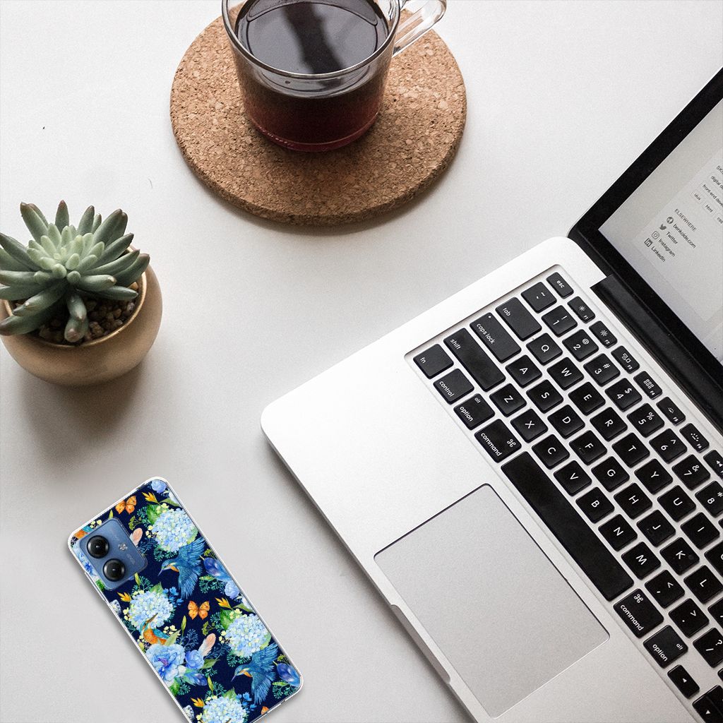 TPU Hoesje voor Motorola Moto G14 IJsvogel bloemen design aanzicht
