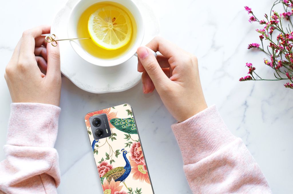 Motorola Moto G53 TPU Hoesje Pink Peacock bovenaanzicht