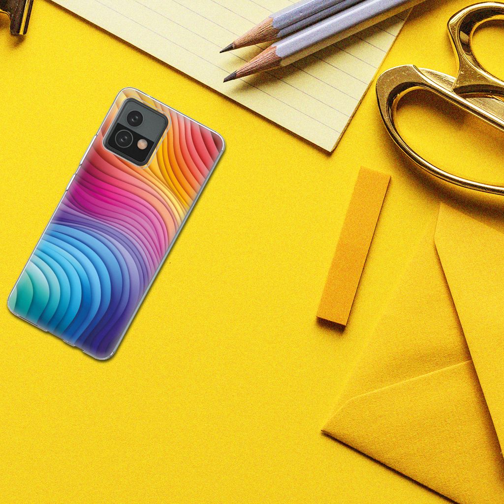 Motorola Moto G72 TPU Hoesje Regenboog design kleuroverlopen aanzicht