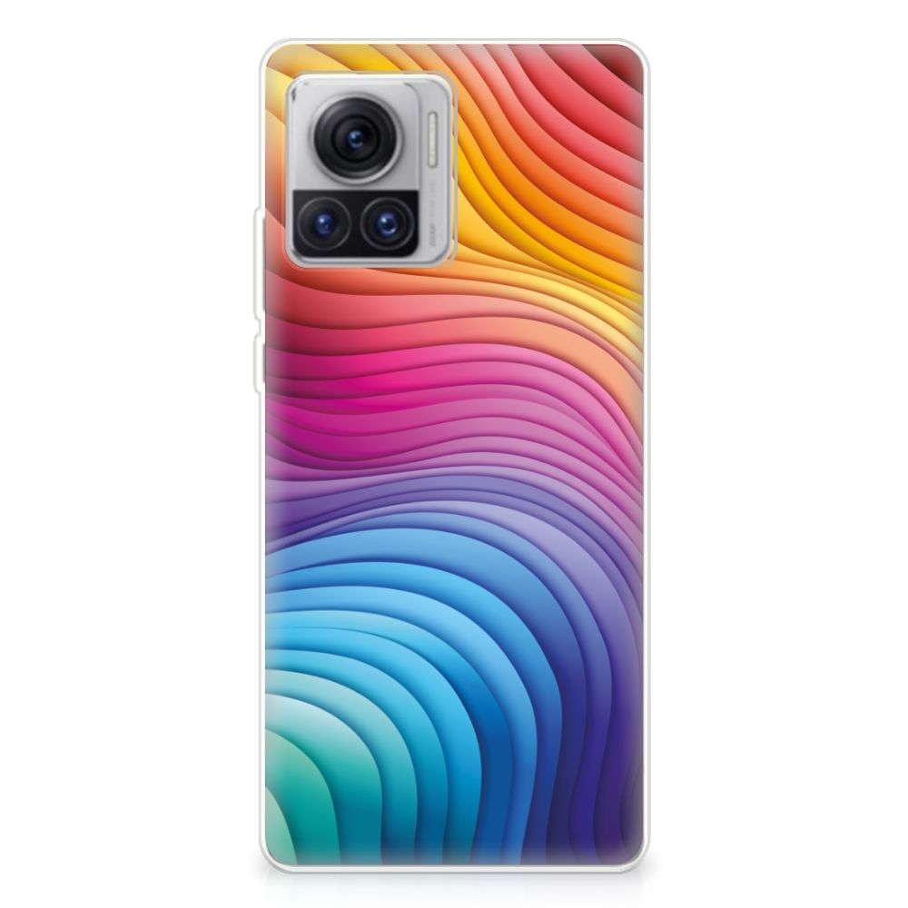 Motorola Moto X30 Pro TPU Hoesje Regenboog design kleurrijke golven aanzicht