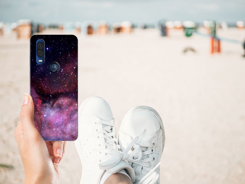 Motorola One Vision TPU Hoesje voor Motorola One Vision Galaxy sterren hemel design achteraanzicht
