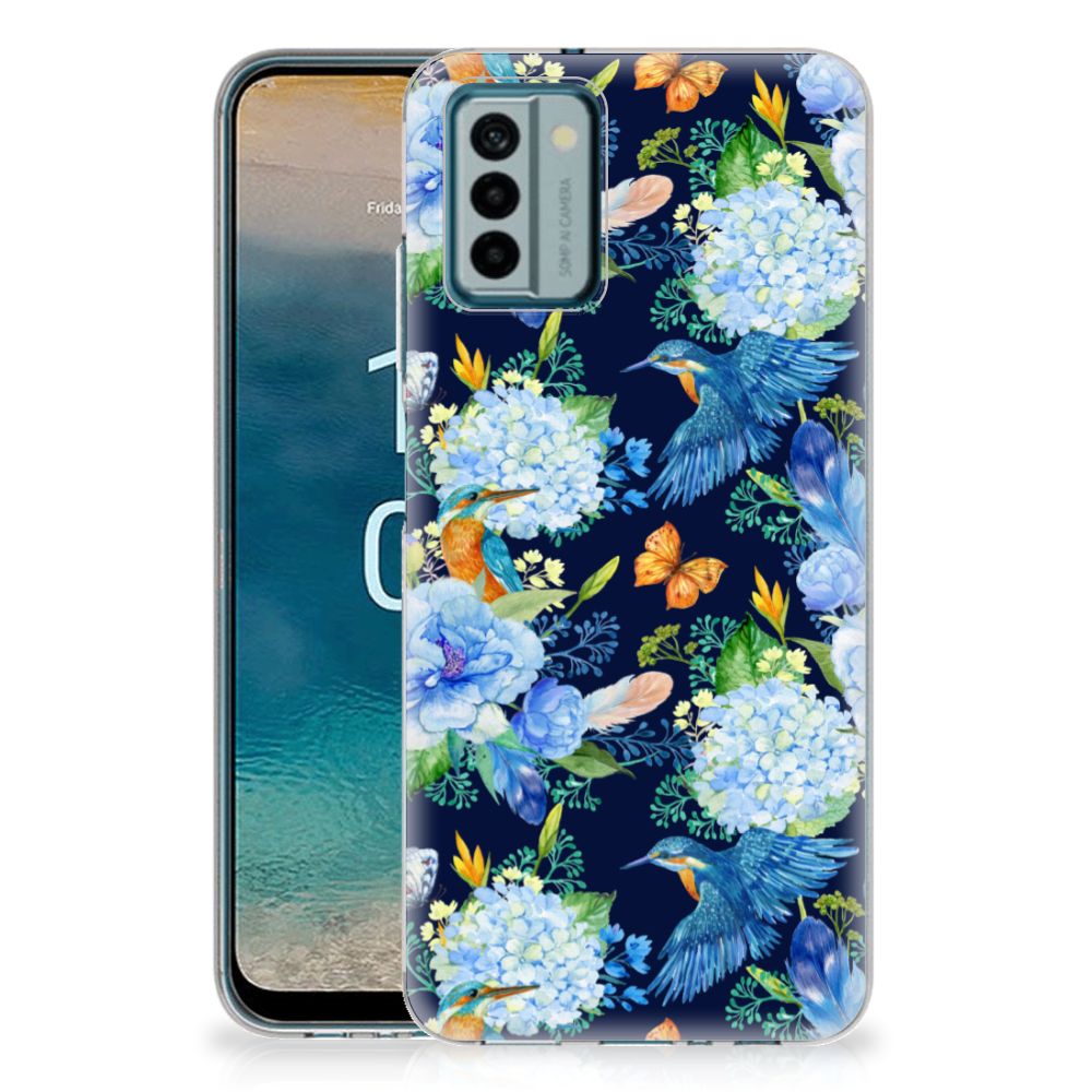Nokia G22 TPU Hoesje IJsvogel bloemen design achterkant