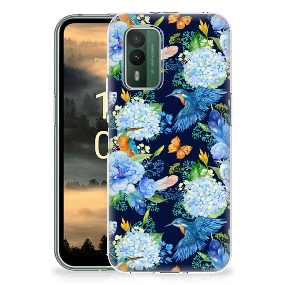 TPU Hoesje voor Nokia XR21 IJsvogel design bloemen achterkant