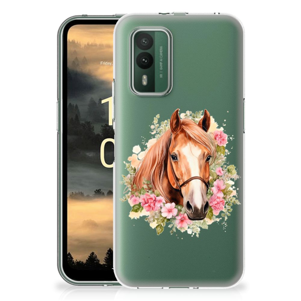 TPU Hoesje voor Nokia XR21 Paard telefoonhoesje paard bloemen design voorkant