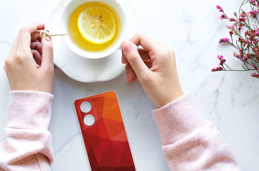 OPPO A58 4G TPU Hoesje voor OPPO A58 4G Polygon Red hand met drinkkom en citroen bovenaanzicht