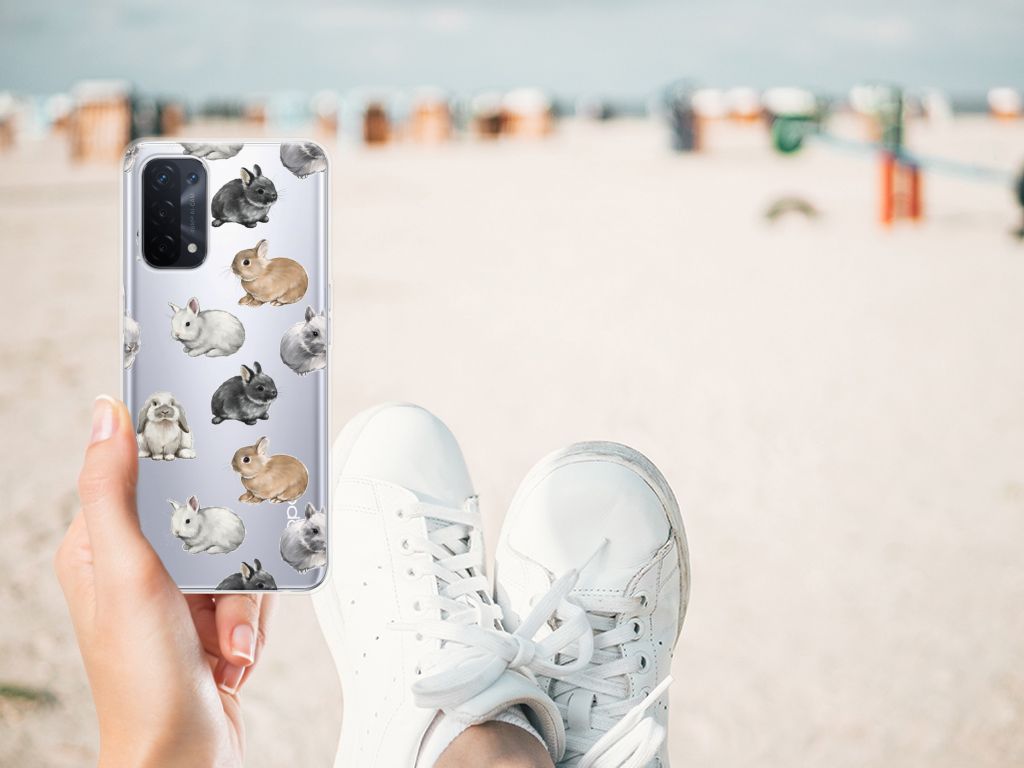 OPPO A93 5G TPU Hoesje Konijntjes design hand strand