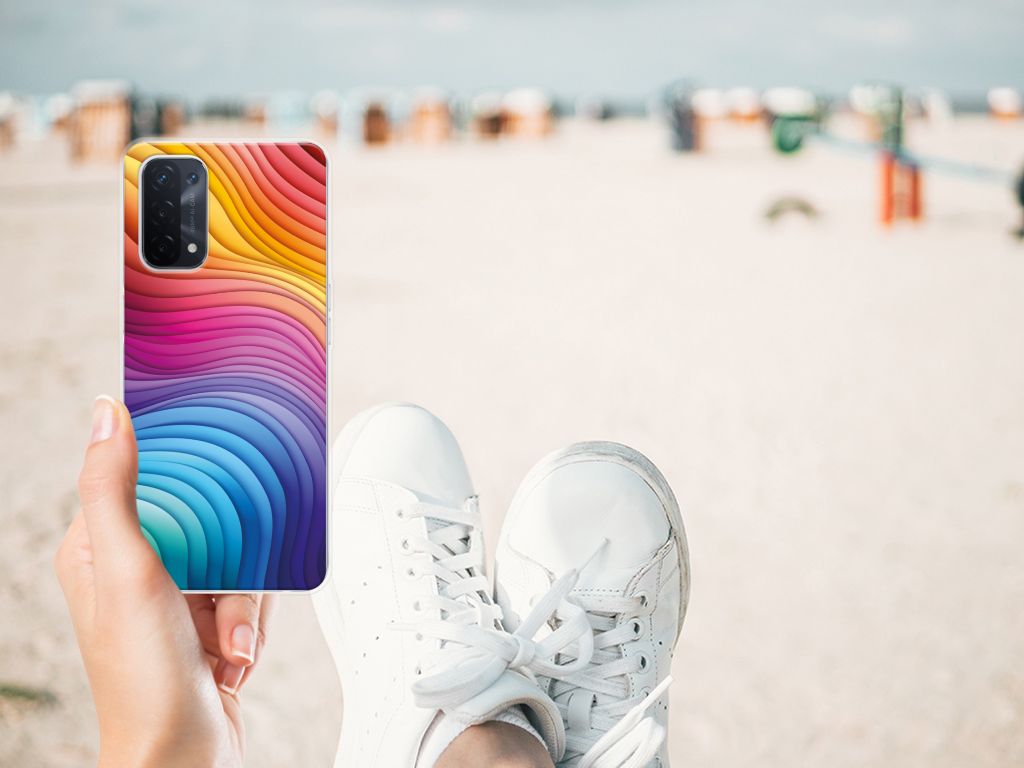 TPU Hoesje voor OPPO A93 5G Regenboog design kleurrijke lijnen aanzicht