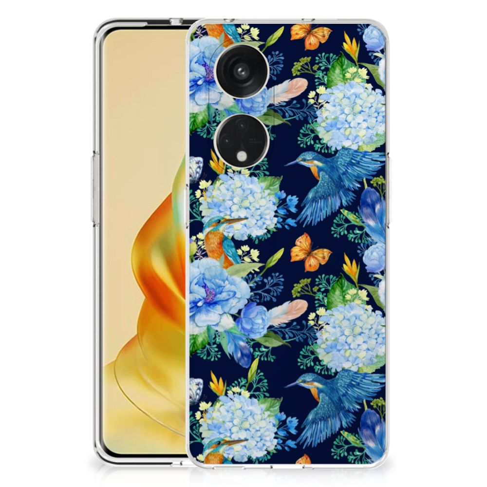 TPU Hoesje voor OPPO Reno8 T 5G IJsvogel design bloemen aanzicht