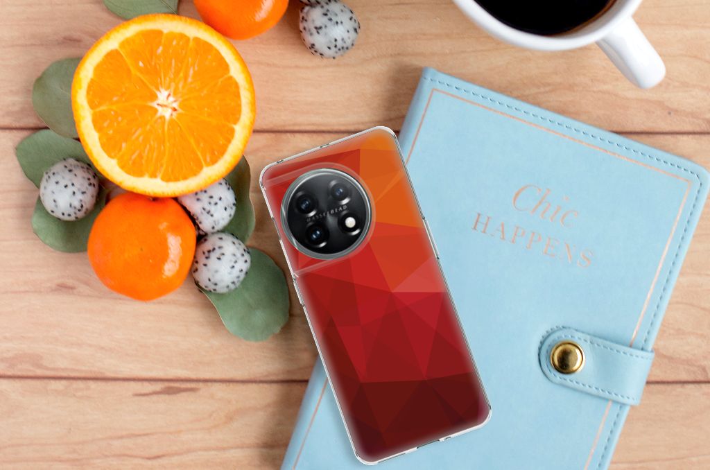 OnePlus 11 TPU Hoesje voor OnePlus 11 Polygon Red bovenaanzicht