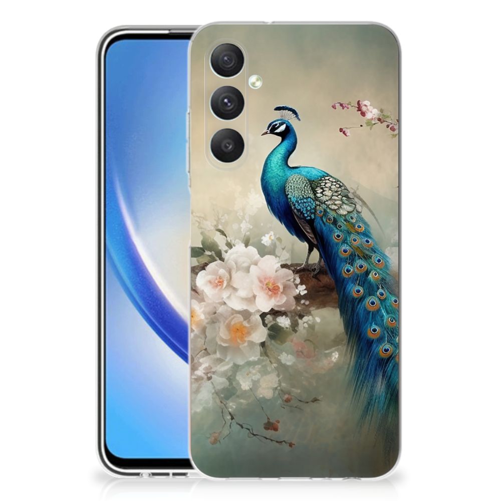 Samsung Galaxy A05S TPU Hoesje Vintage Pauwen achteraanzicht