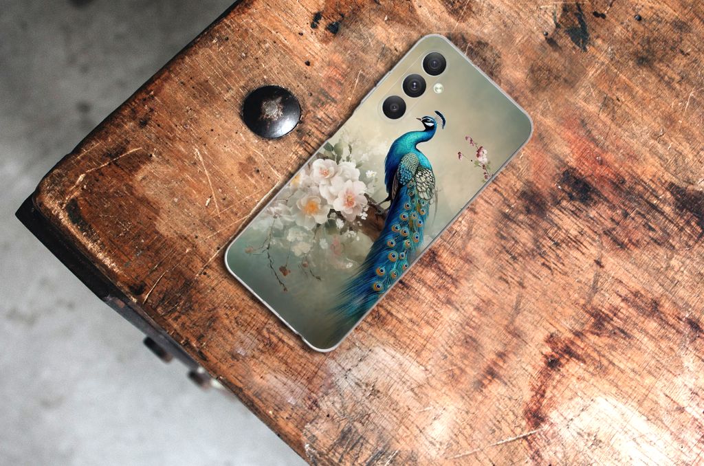TPU Hoesje voor Samsung Galaxy A05S Vintage Pauwen achterzijde design pauw kleurrijk