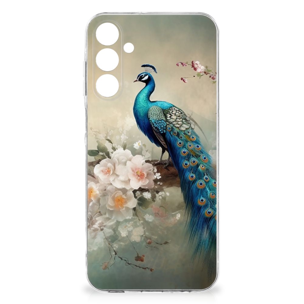 TPU Hoesje voor Samsung Galaxy A16 Vintage Pauwen zijkant design pauw bloemen