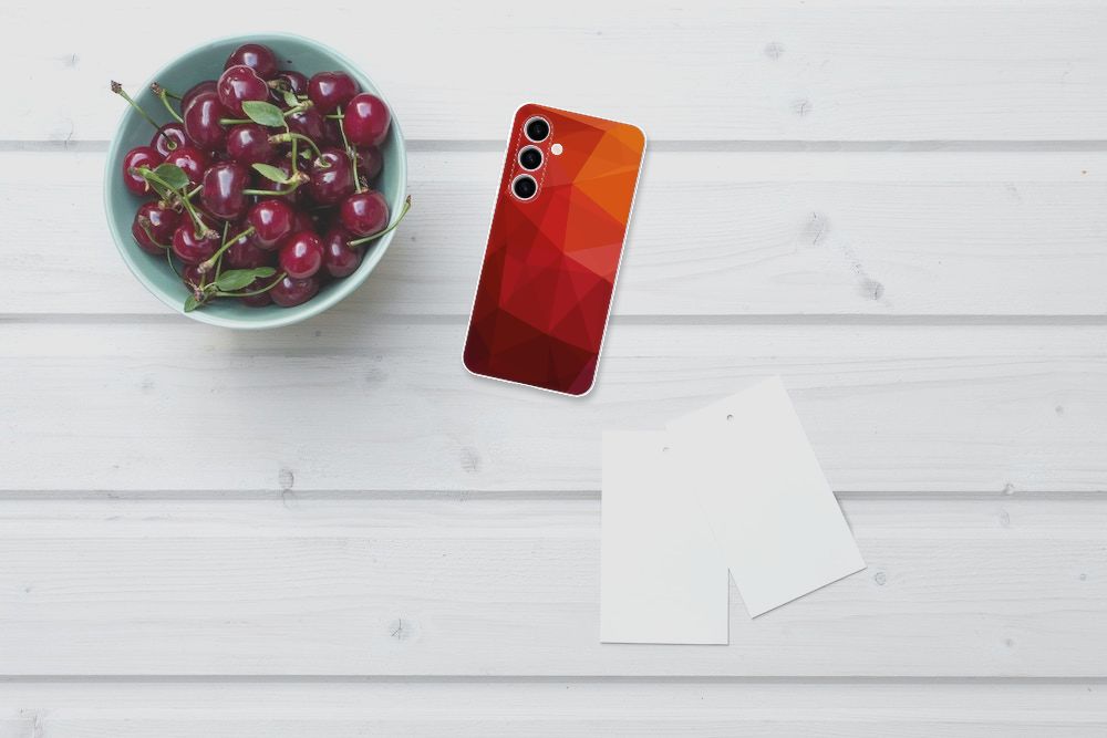 Samsung Galaxy S24 Plus TPU Hoesje Polygon Red bovenaanzicht met kersen