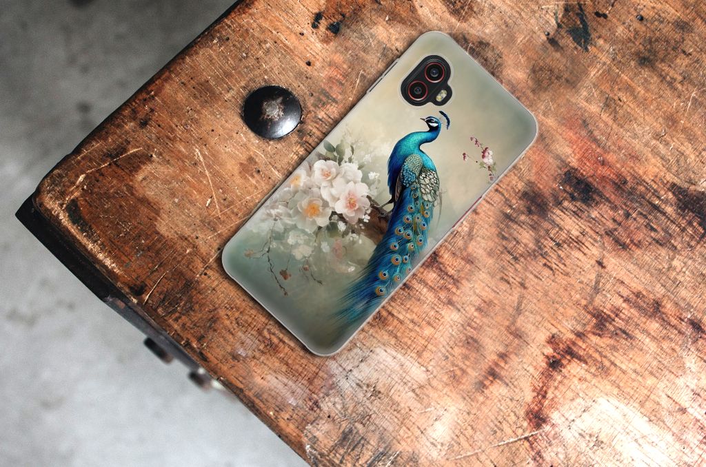 Samsung Galaxy Xcover 6 Pro TPU Hoesje Vintage Pauwen aanzicht