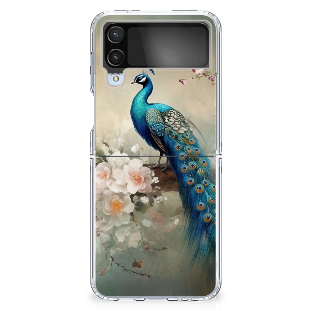 Samsung Galaxy Z Flip 4 TPU Hoesje Vintage Pauwen voorkant