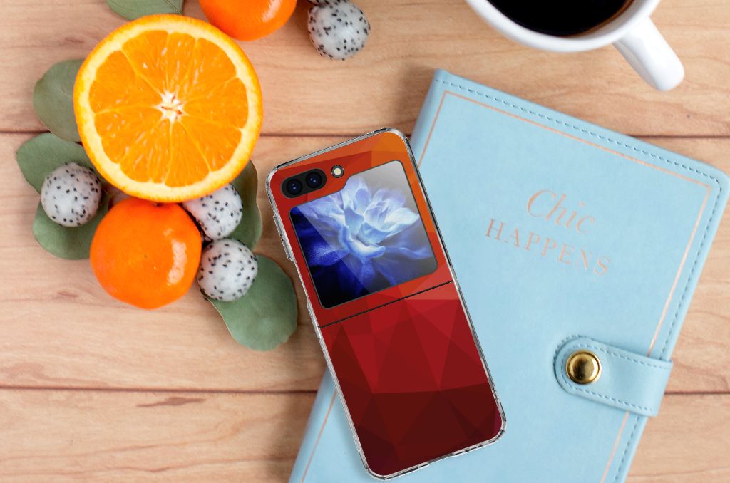 Samsung Galaxy Z Flip 5 TPU Hoesje Polygon Red design boven