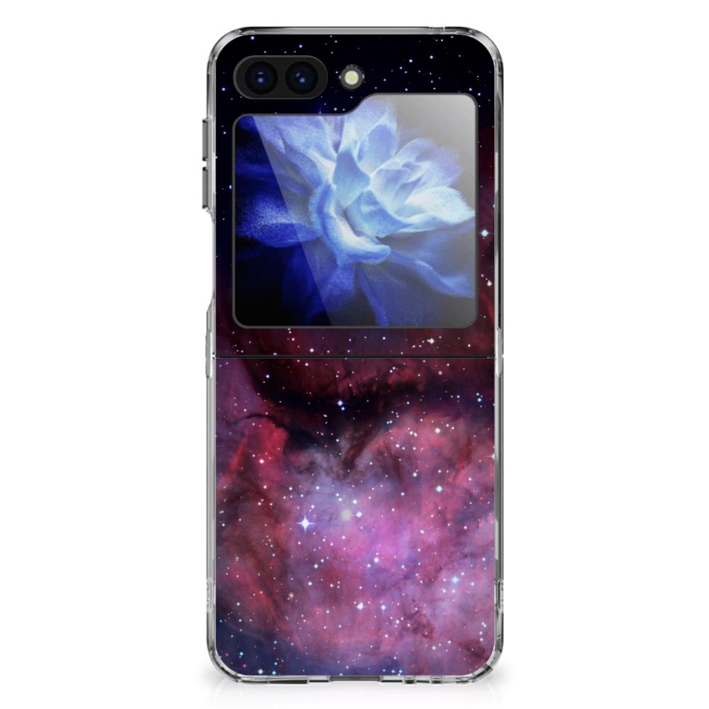 TPU Hoesje voor Samsung Galaxy Z Flip 6 Galaxy heelal bloemen achterkant