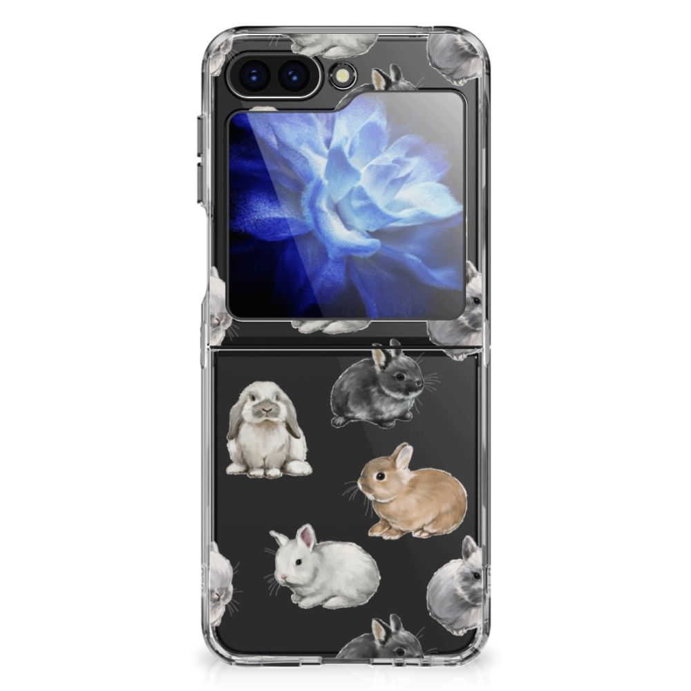 Samsung Galaxy Z Flip 6 TPU Hoesje Konijntjes voorkant achterzijde