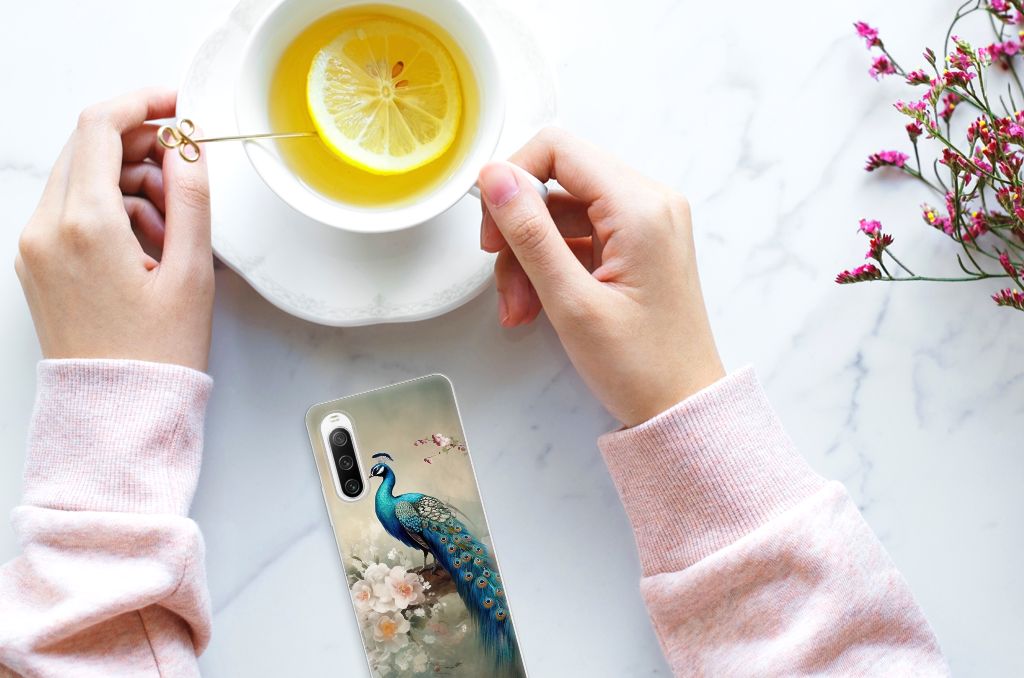 Sony Xperia 10 IV TPU Hoesje voor Sony Xperia 10 IV Vintage Pauwen aanzicht