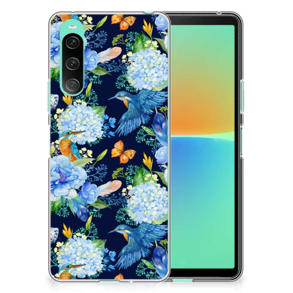 TPU Hoesje voor Sony Xperia 10 V IJsvogel design bloemen achterzijde