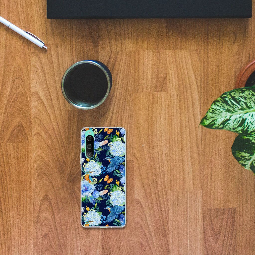 TPU Hoesje voor Sony Xperia 10 V IJsvogel bovenaanzicht bloemen
