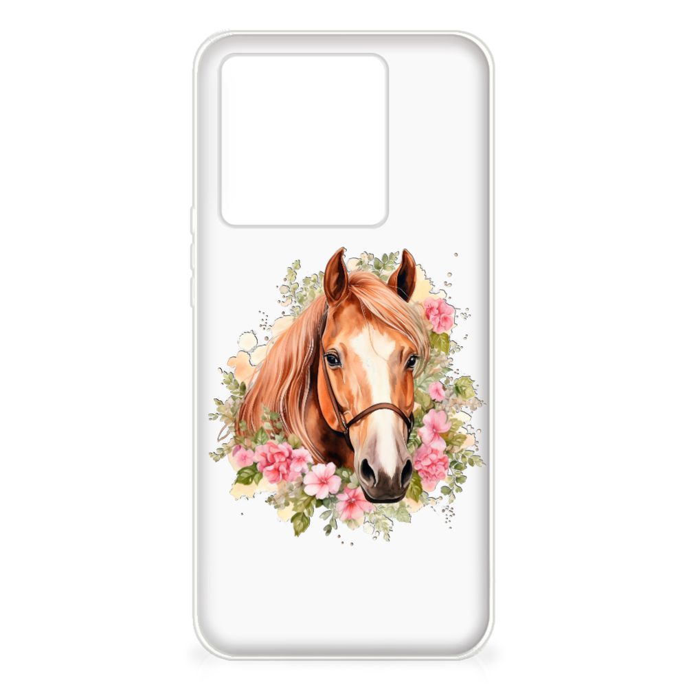 Xiaomi 13T TPU Hoesje Paard paard bloemen voorkant