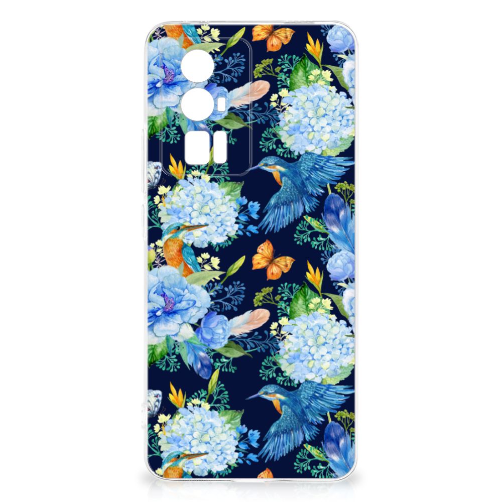 TPU Hoesje voor Xiaomi Poco F5 Pro IJsvogel met kleurrijk bloemen- en ijsvogelontwerp voor gebruiksgemak en uitstraling.