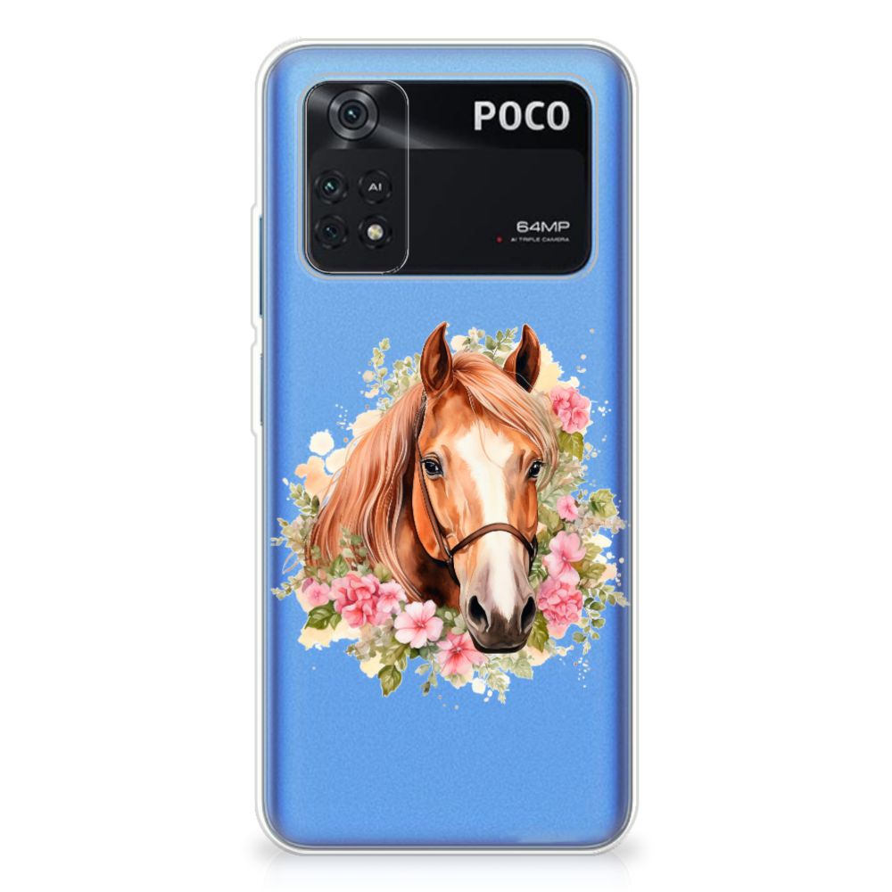 TPU Hoesje voor Xiaomi Poco M4 Pro 4G Paard paard bloemen aanzicht