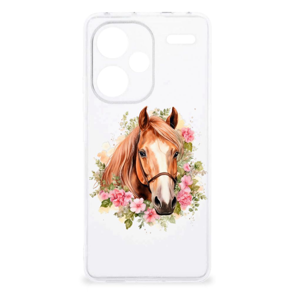 Xiaomi Redmi Note 13 Pro Plus TPU Hoesje Paard bloemen aanzicht