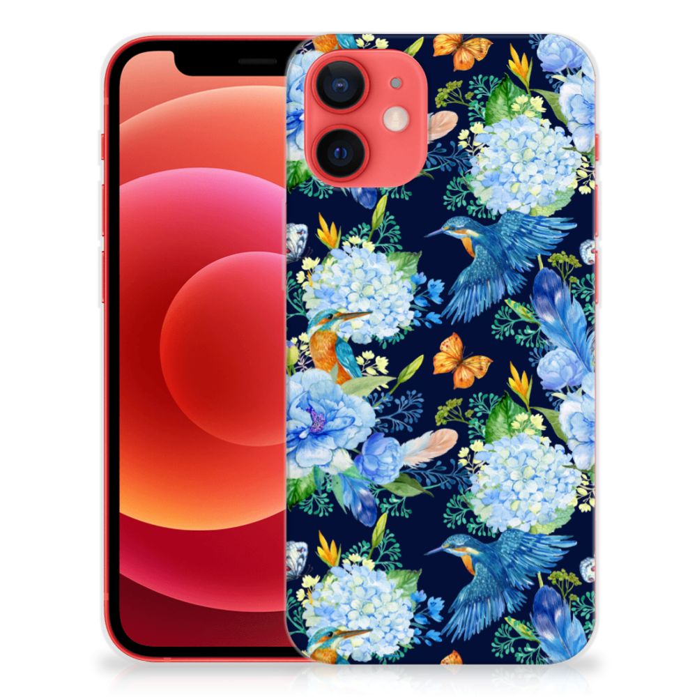 TPU Hoesje voor iPhone 12 Mini IJsvogel met kleurrijk bloemen- en ijsvogeldesign 🌸