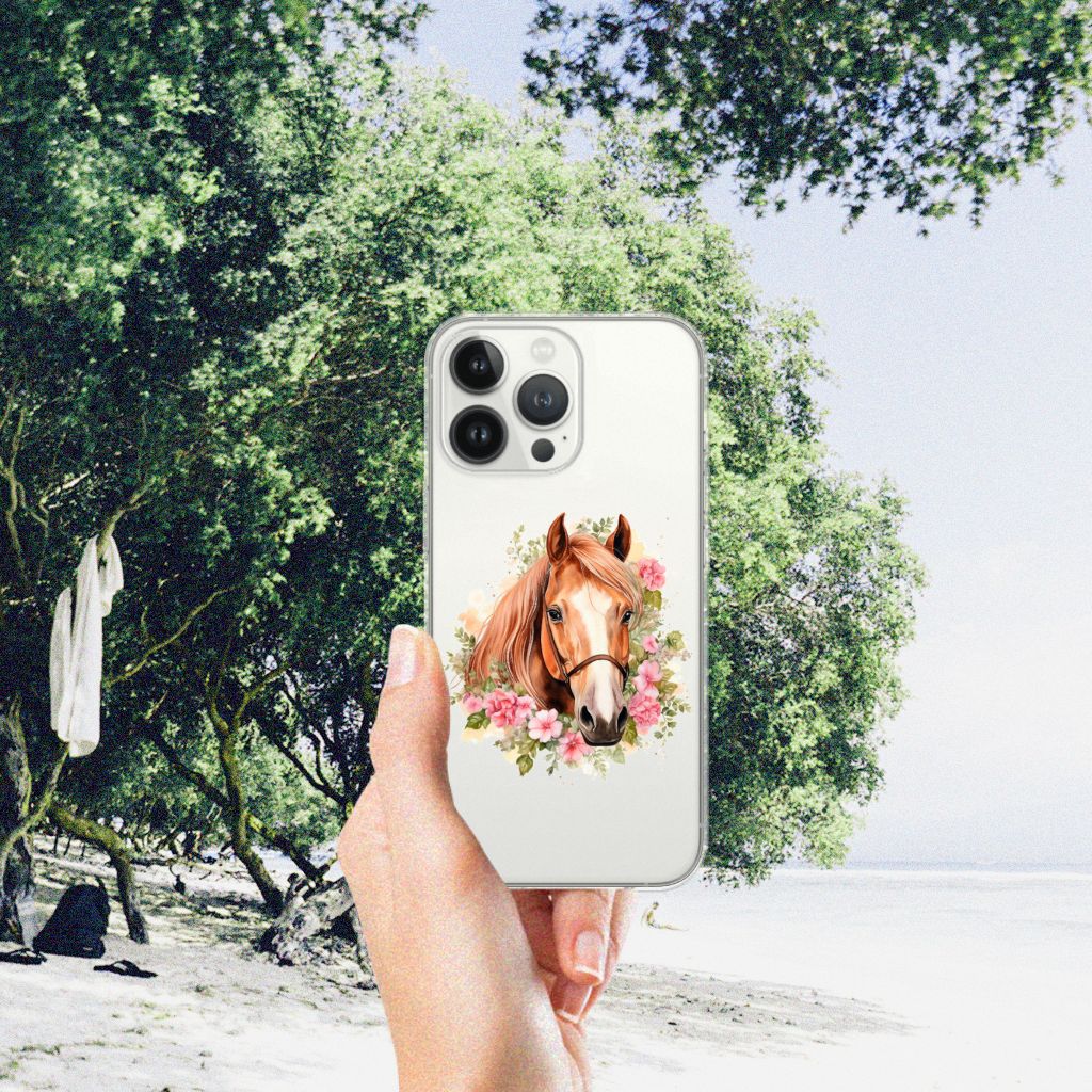 TPU Hoesje voor iPhone 13 Pro Max Paard met een prachtig paard en bloemen in de natuur đ¸.