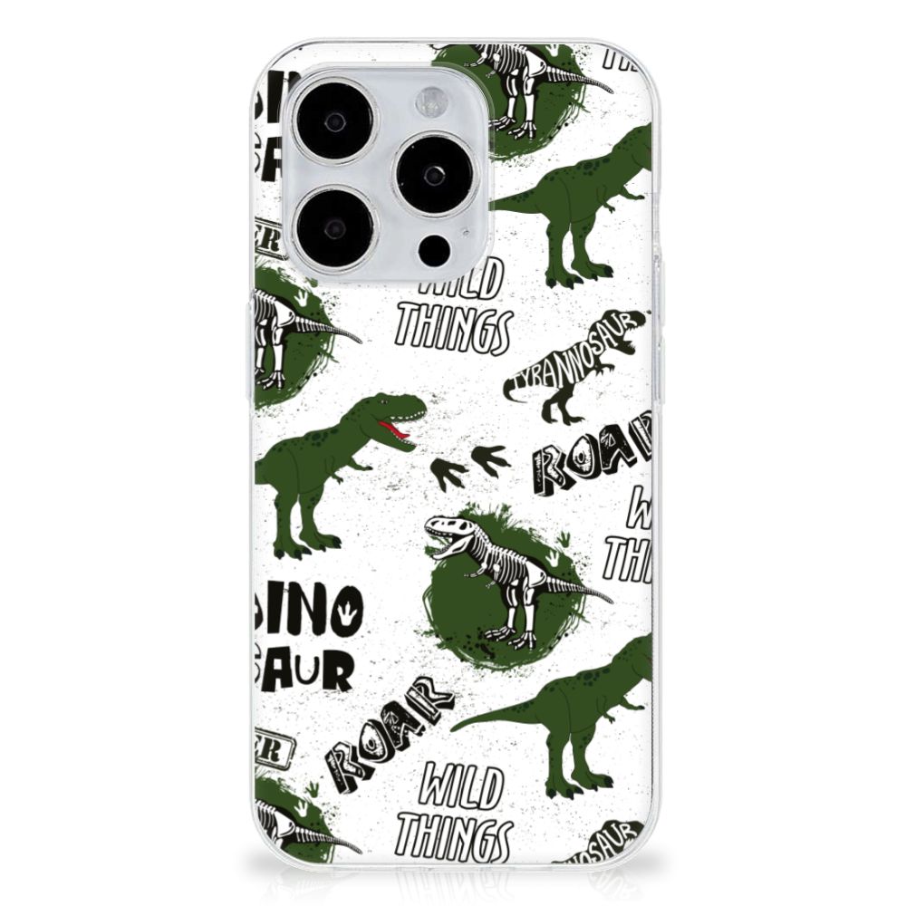 TPU Hoesje voor iPhone 15 Pro Dinosaurus met dino's en skeletten op witte achtergrond đĻ.