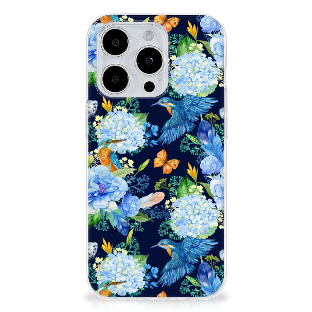 TPU Hoesje voor iPhone 15 Pro Max IJsvogel met bloemen en vlinders
