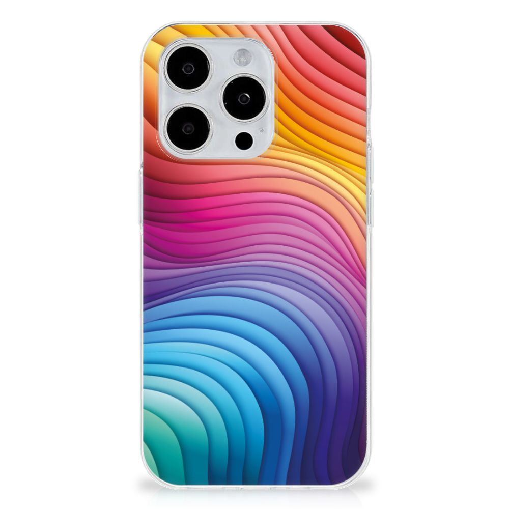 TPU Hoesje voor iPhone 15 Pro Regenboog met kleurrijk golfontwerp 🌈