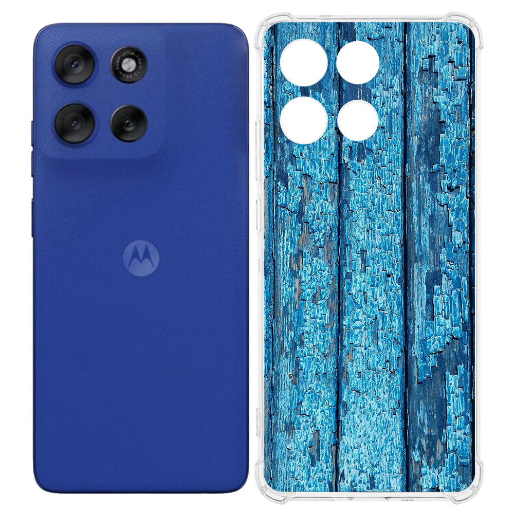 TPU Telefoonhoesje Motorola Moto G56 Wood Blue backcover achterkant en voorkant
