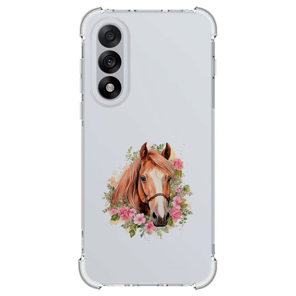 TPU Telefoonhoesje OnePlus Nord 5 - Paard schokabsorberende backcover paardenhoofd bloemen transparant