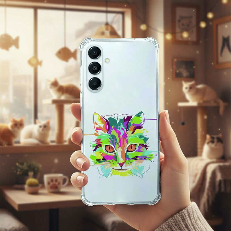 TPU Telefoonhoesje Samsung Galaxy A17 Cat Color schokabsorberende backcover hand met hoesje kattenontwerp