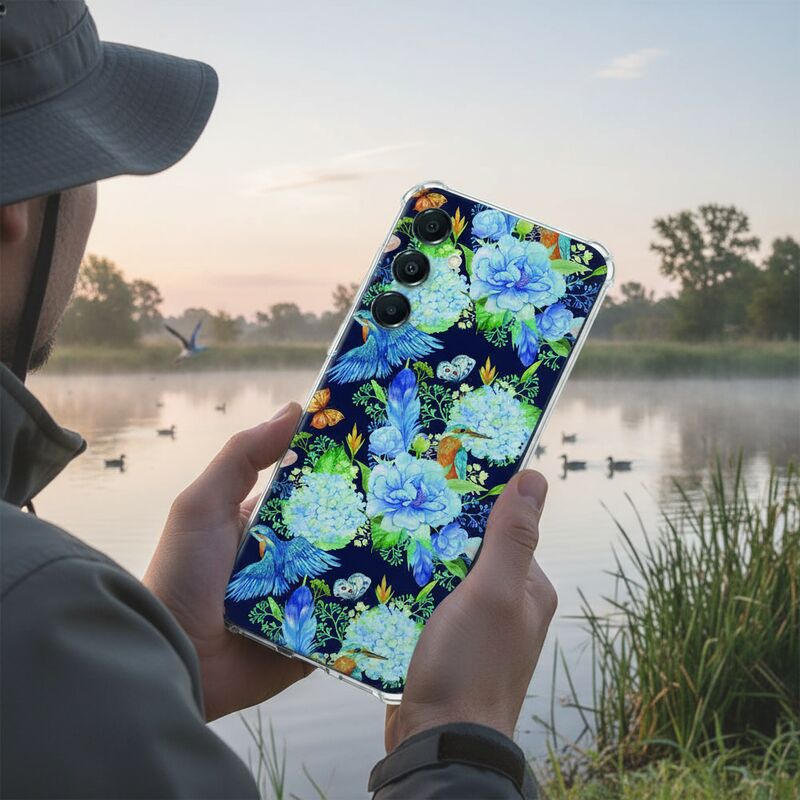 TPU Telefoonhoesje Samsung Galaxy A17 IJsvogel schokabsorberende backcover bloemen ontwerp achterkant