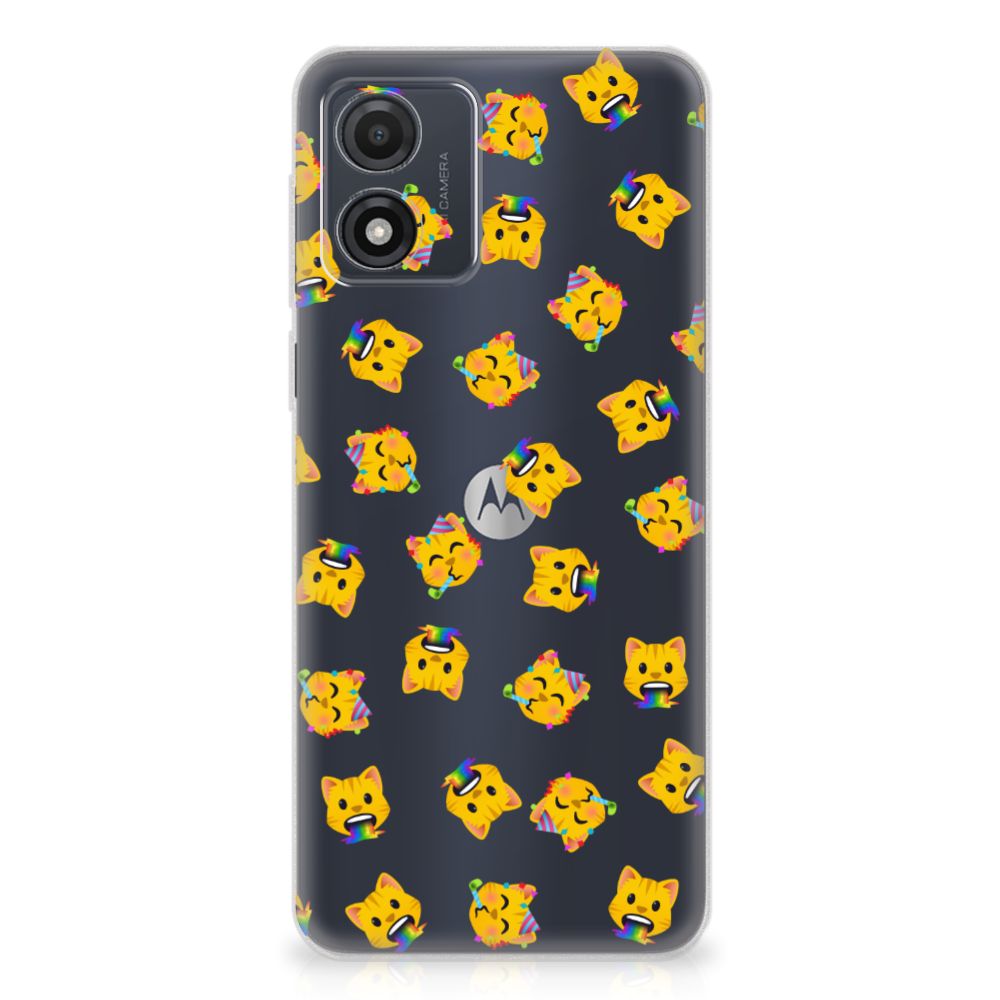 TPU bumper voor Motorola Moto E13 Katten Emojis met kleurrijke kattenemoji's voor unieke uitstraling.